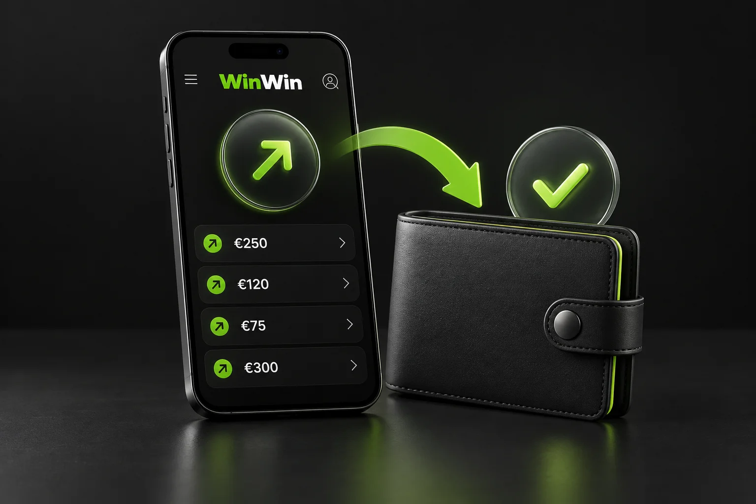 Wallet and outgoing transaction arrow for WinWin